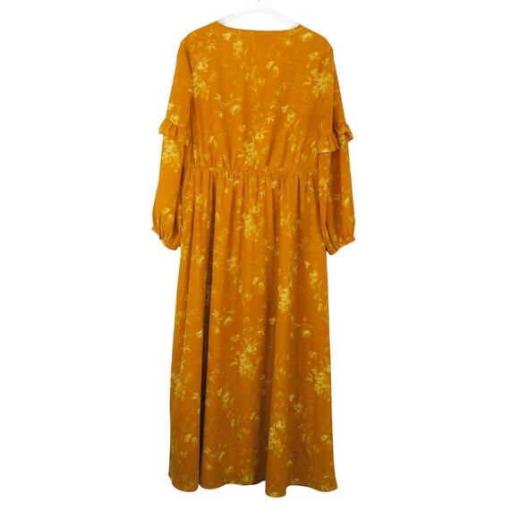 Madewell Ruffle-Sleeve Button-Front Dress Tonal Botanical Orange Floral Maxi 4 - Picture 7 of 10